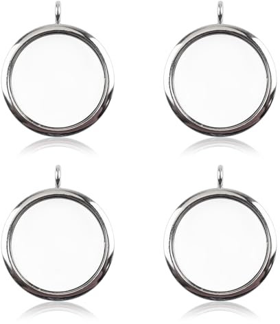 WANDIC Glänzende Foto-Charms, silberfarben, rund, Erinnerungs-Medaillon-Anhänger, Brautschmuck, Hochzeitsstrauß, Charms für Foto oder Dekoration, 40 mm, 4 Stück
