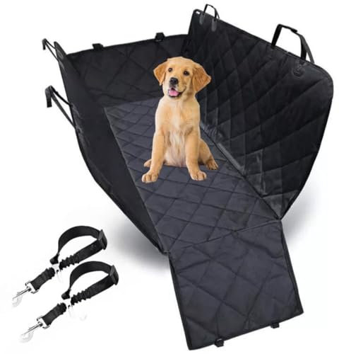 Recalma Hundedecke Auto Rückbank, Hundesitz für Hunde mit Seitenschutz, PKWs, LKWs, und SUVs, Autodecke Hund Rücksitz, Hundebox, Hundeleine, Schwarz