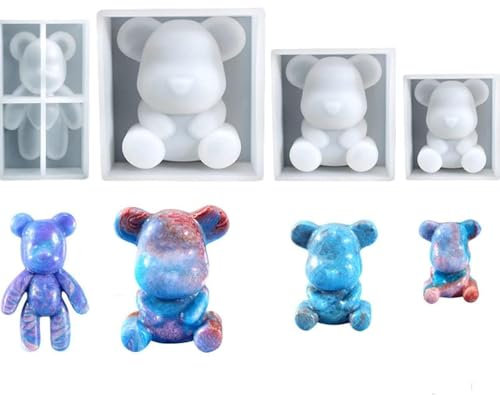 Youery 4 Pièces Moule Silicone 3D de l'Animal Ours, Moule Résine Époxy pour Bijoux et Décoration de la Chambre