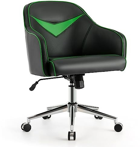 COSTWAY Home Office Chair, Height Adjustable Swivel Computer Desk Chair Racing Gaming Armchair with Rocking Function, Ergonomic Leather Mid-Back Rolling Accent Task Chair (Green)