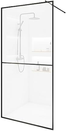 HOME DELUXE - Duschabtrennung - BAKI - Breite: 160 cm, Schwarzer Rahmen, Klarglas, 2 Raster Optik - 10 mm ESG - Sicherheitsglas I Walk in Dusche, Duschwand, Duschtür