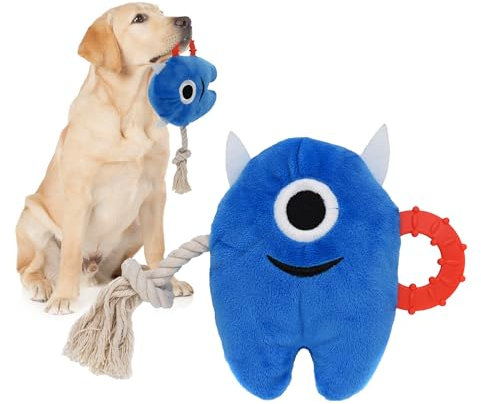 Onmygogo Grand Chien grincement Jouet à mâcher, Jouet en Peluche pour Chien agressif mâcheur Durable Tire - Bouchon pour Chiot Jouet Monstre pour Petite, Moyenne, Grande Race (Bleu)