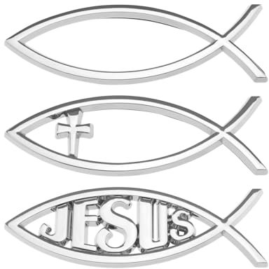 3 x 3D-Aufkleber in Form eines Fisches, Jesus, für Auto, 3 Stile, Kreuz, christliches Fischemblem, Metall, für Autofenster, Computer, Laptop, Gepäck, Kühlschrank, silberfarben