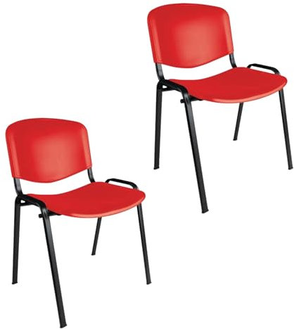 Topsit Büro & More 2er Set Besucherstühle, stapelbarer Konferenzstuhl, mit Sitz und Rückenlehne aus Kunststoff. (Rot)