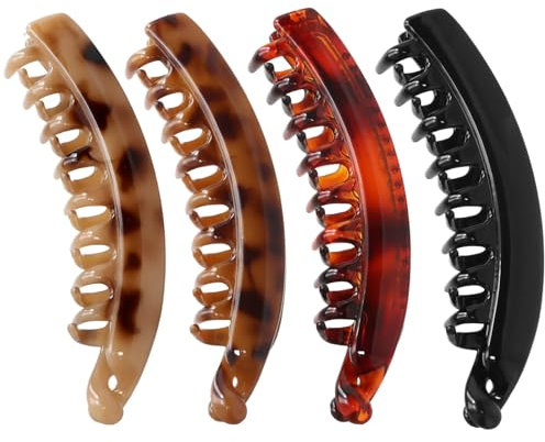 Cozlly 4 Pcs Pince à Cheveux Banane Clip, Pinces à Cheveux Poisson Femmes, Pinces à Queue de Cheval pour le Travail Quotidien, Pinces à Cheveux Banane Vintage pour Femmes et Filles