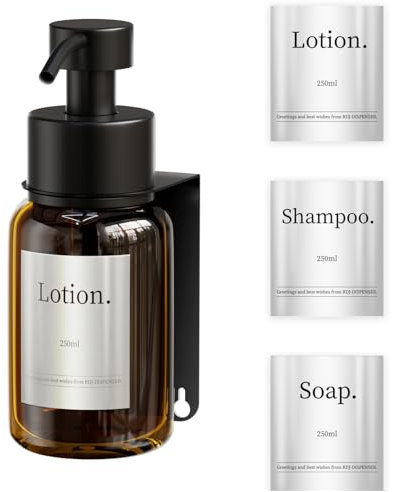 RDJ-DISPENSER Seifenspender | Seifenspender Glas | Seifenspender Wandbefestigung, Kein Bohren Erforderlich, Geeignet Für Bäder, Waschbecken, Küchen Usw | Braunglas | 250ML