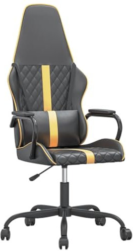 vidaXL Gaming Stuhl, Bürostuhl Drehbar Höhenverstellbar, Drehstuhl Schreibtischstuhl mit Massagefunktion, Chefsessel Sportsitz Computerstuhl, Gold Schwarz Kunstleder