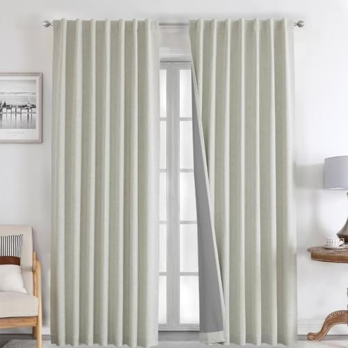 Joydeco 100% Blickdichte Vorhänge mit Schlaufen Verdeckten Leinenoptik, Verdunkelungsvorhang Stangendurchzug Gardinen Thermovorhang Leinen Hitzeschutz für Wohnzimmer