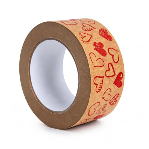 Marke Papierklebeband Herzmuster 50 mm x 50 m Packband Kraftpapier Geschenkband Valentinstag Verpackungsklebeband Paketband für Geschenke Basteln Paketversand 1 Rollen