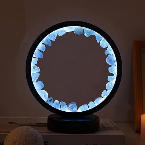 NNOVAT Natürliche Kristalllampe, drei Lichtmodi, einstellbare Helligkeit, USB-Port-Netzteil (schwarzer runder Celestite)