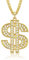 Neyeau Gold Dollar Sign Necklace Pendant with Rhinestones - Rapper Chain Costume for Men, Women, Party Accessories