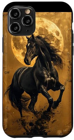 Black Horse Moon Black And Gold Case for iPhone 11 Pro