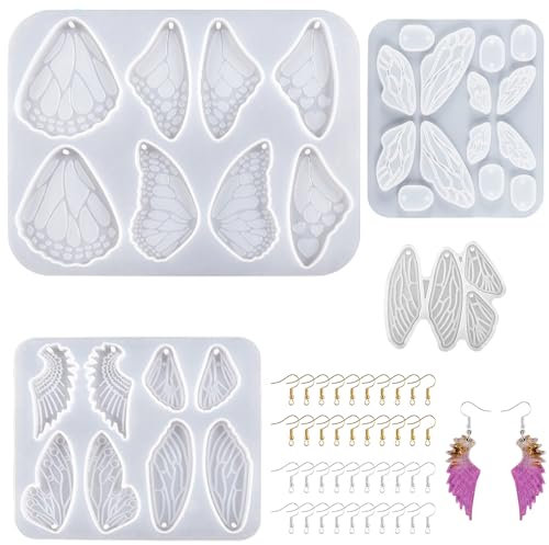 MaehSab Lot de 4 moules en silicone époxy en forme d'ailes de fée pour boucles d'oreilles, colliers, pendentifs, bijoux, porte-clés