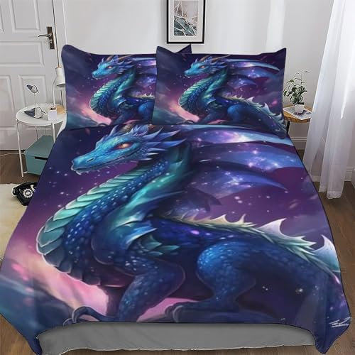 PAZZK Drachen Bettwäsche Premium Atmungsaktive Angenehme Bettbezüge, Mikrofaser Bettdeckenbezug, Für Jungen Mädchen 2teilig Bettbezug + Kissenbezug Single (135x200cm)