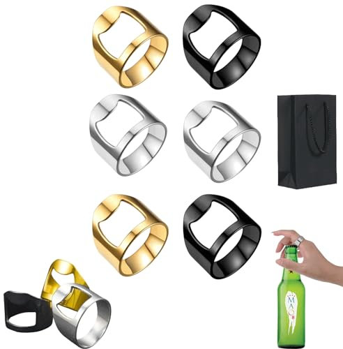 Bartender Ring,Bartender Ring Bottle Opener,Stainless Steel beer bottle opener,Portable bottle opener ring for Bars, Parties, House Parties. (6pcs, 9#)