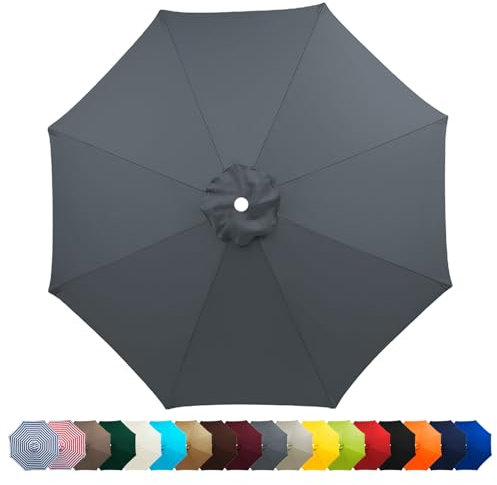 HonunGron Auvent De Remplacement Pour Parasol 2m/2.3m/2.5m/2.7m/3m,Dessus De Parapluie De Remplacement pour 6 Ribs/8 Ribs, UV 50+ Toile de Rechange pour Parasol De Jardin (8 Ribs-2.3m,Gris)