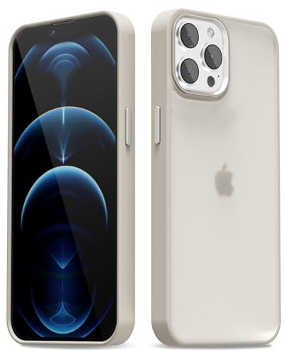 oakxco for iPhone 12 Pro Max Case Clear Hard Shell, Slim Thin Matte Transparent Plastic Cover & Protective Soft Silicone Rubber TPU Bumper, Girly Cute Phone Case for Women Girls, Beige Titanium
