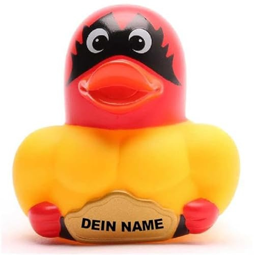 DUCKSHOP Badeenten - personalisierbar (Wrestling Badeente - rote Kappe-)