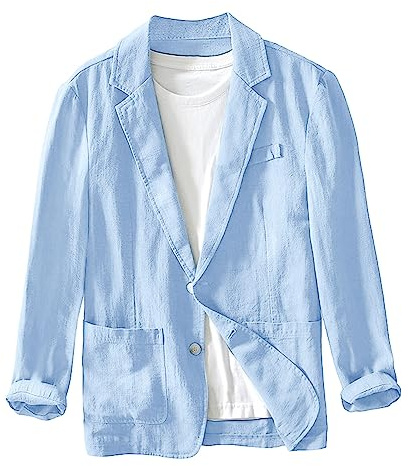Sakko Herren Sportlich Leinen Regular Fit Männer Blazer Modern Zwei Knopf Anzugjacke Sommersakko Herren Blazer Freizeit Leinen Einfarbig Anzug Mantel Freizeit