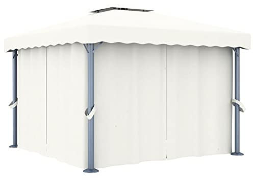Iiaky Pavillon mit Vorhang 3x3 m Cremeweiß Aluminium Pergola Sonnenschutz üBerdachung