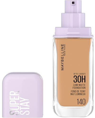 Maybelline New York Super Stay up to 30H Lumi-Matte Foundation de maquillaje, Cobertura media-completa, Fórmula vegana*, Aminoácidos, Niacinamida, Vitamina E - Tono 140