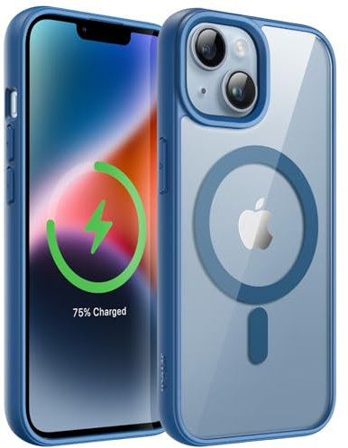 JETech Magnetic Case for iPhone 14 6.1-Inch Compatible with MagSafe, Shockproof Phone Bumper Cover, Solid Color Matte TPU Frame, Anti-Scratch Clear Back (Blue)