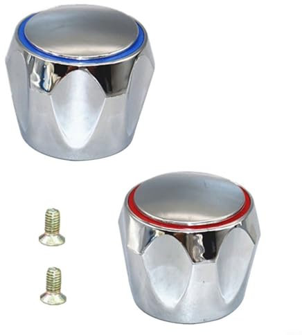 FUBESK 2Pcs Tap Head Replacement, Tap Indices Hot And Cold Inserts,Bathroom Kitchen Faucet Button Replacement, Metal Chrome Plated Tap Top Head Covers