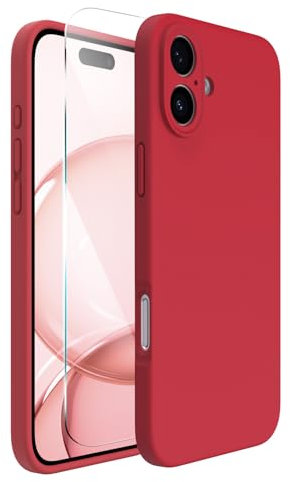 ACRONIX Compatible with iPhone 16 Case 6.1, with 1 x Screen Protector, Liquid Silicone Case Comprehensive Protection Cover Slim Shockproof Gel Rubber Phone Case for iPhone 16 6.1inch-Red