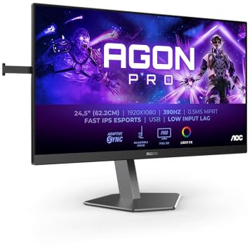 AOC Agon PRO AG256FS - 24.5 Zoll FHD Gaming Monitor, 390 Hz, 0,5 ms, FreeSync Premium, G-Sync comp., HDR400 (2X HDMI, DisplayPort, USB Hub) schwarz/grau