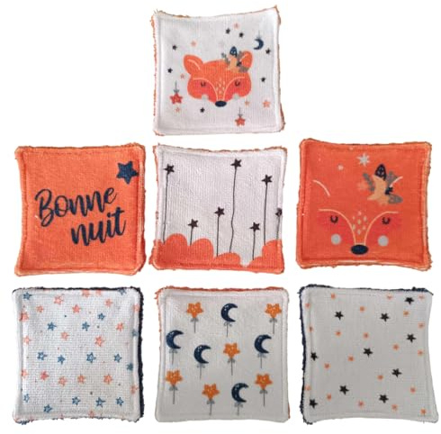 Lot de 7 lingettes microfibre bambou et coton - thème renard