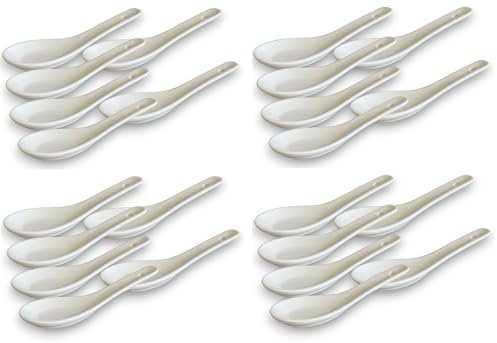 White and black Series ASIATICA | Porzellan-Löffel-Set Asien | 13 cm - Reis-Löffel - Suppen-Löffel, Servier-Löffel, Dessert-Löffel - Spoon-Set Ramen (24er Set weiß)