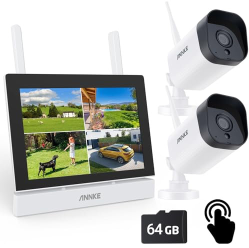 ANNKE 5MP Wireless Security Camera System, 7 Touchscreen Monitor 4CH NVR CCTV System with 64GB SD Card, 2X 5MP Outdoor IP Cameras, 100ft Night Vision, Two-Way Audio, Motion Detection, Remote Access