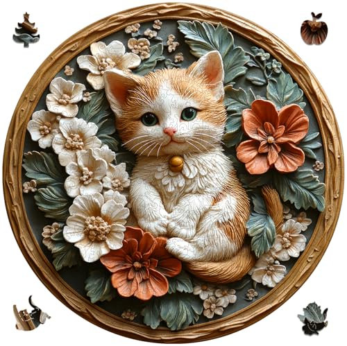 MYS A·U·R Wooden Puzzles for Adults, 3D Vision Effects Resin Cat Wooden Jigsaw Puzzles 500pcs, 16.5x16.5in, Unique Shape Adult Puzzles, Wood Puzzles Creative Gift for Adults and Kids Home Decor