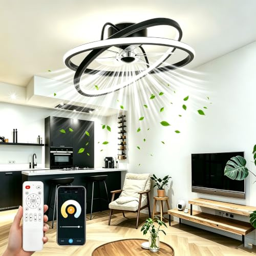 Omdekor Ventilador de Techo con Luz, 50CM Ventilador Techo APP Inteligente, Ventilador de Lámpara Moderna y Silenciosa, 3 Temperaturas de Color/6 Velocidades para Sala de Estar, Dormitorio, Cocina