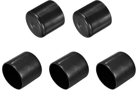 QUARKZMAN 5 Stück Gummi Endkappen 42 mm Kunststoffkappe Gummikappen Schutzkappen Abdeckung Fußkappen für Stuhlbeine Tischbeine Schrauben Bolzen Gewinde Metallstäbe Rohr Zaunpfosten Schwarz