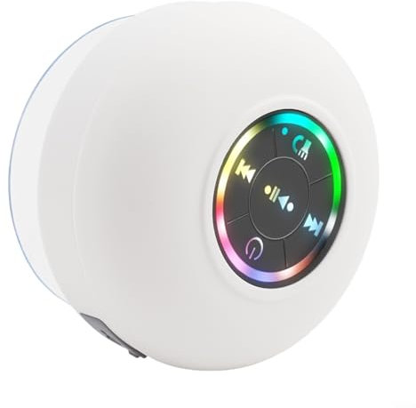 IPX4 Waterproof BT Shower Speaker with RGB Lights, Portable Wireless Speaker Built-in Mic for Outdoor Travel Party, 3W Mini Speaker for Bathroom(White)