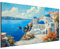 DARO Design® Bilder Groß 84x56 cm XXL Wohnzimmer Deko Modern Wandbild Foto auf Leinwand Bild Schlafzimmer Room Decor Geschenke Kunstdruck Griechenland Meer Santorini Gemälde Ölfarbe blaue Dächer