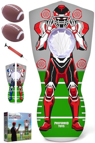 Aufblasbares Fußball-Ziel mit Roboter-Design, doppelseitiges Wurf-Fußballspiel für Kinder mit Mini-Fußbällen, lustiges Hinterhof-Wurfspiel für drinnen, draußen, Geburtstage, Strand & Camping, 65 Zoll