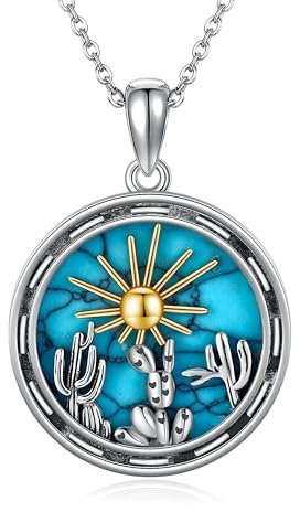 DAYLINLOVE Cactus Gifts for Women 925 Sterling Silver Turquoise Cactus Pendant Necklace Western Jewelry for Women