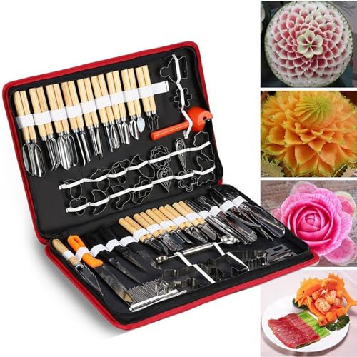NGARY 80-teiliges Schnitzwerkzeug-Set, Multifunktionales Schnitzset Aus Edelstahl Mit Tragbarer Tasche, Küchenschnitz-, Bildhauer- Und Modellierwerkzeug-Set Für Gemüse, Obst Und Fleisch