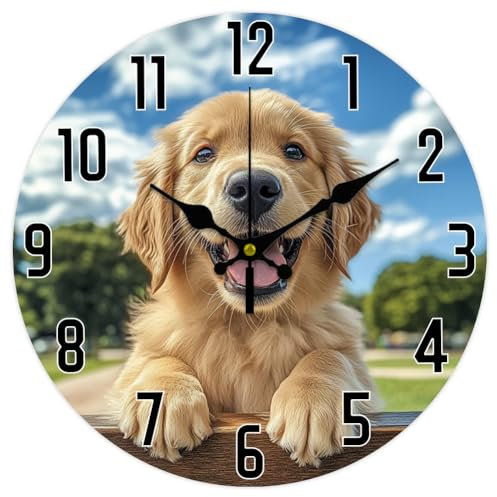 CHGCRAFT Golden Retriever Wanduhr 12 Zoll Batteriebetrieben Wanduhr Mit Hundeporträt Nicht Tickend Geräuschlos Dekorative Uhr