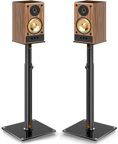 5Rcom Universal Speaker Stands for Surround Sound, Set of 2 Floor Stand Mount Height Adjustable from 830mm-1100mm Each Holds 5kgs, Cable Management, Easy Assembly, Black