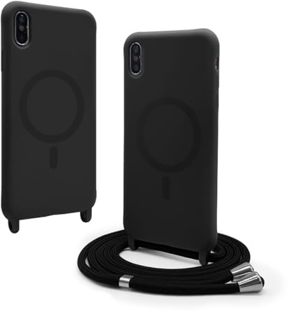 VAVAVOOMY Handykette Hülle für iPhone XR mit Band Halsband Lanyard (abnehmbar) Handyhülle, Verstellbarer Lanyard.Magnetisch Stoßfest Silikonhülle Wireless Charging kompatibel .-Schwarz