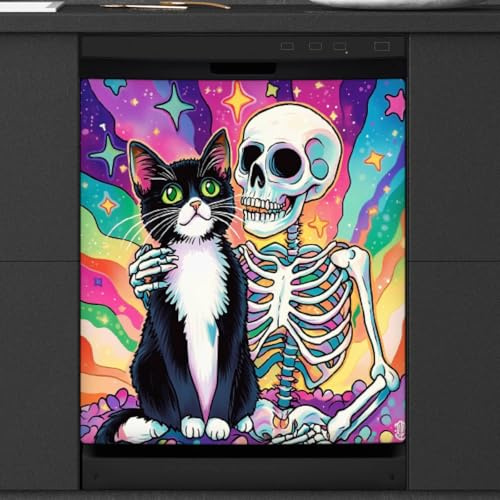 Woltant Magnetischer Deko-Aufkleber für Kühlschrank/Geschirrspüler, Motiv: Regenbogen-Stern, Totenkopf, Katze, 58 x 66 cm