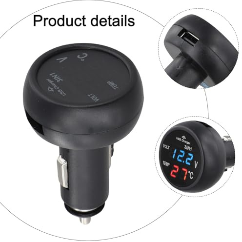 Digitales Auto Voltmeter Thermometer mit LED-Anzeige Zigarettenanzünder Spannungsmesser für 12V/24V Batterieüberwachung