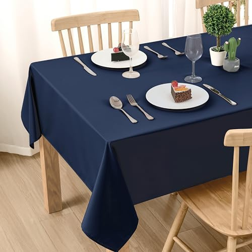 DWCN Dunkelblau Tischdecke Outdoor Wetterfest 130x160cm Fleckschutz Stoff | Abwaschbar Wasserabweisend Tischwäsche Abwischbare Wasserdicht Tischtuch für Esszimmer, Garten, Party, Hochzeiten, Haushalt