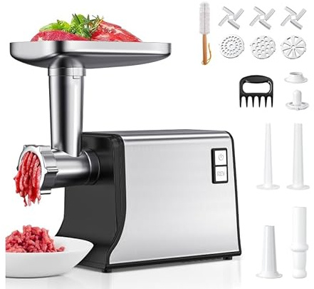Tnamdan Tritacarne elettrico da 3000 W in acciaio inossidabile con 3 lame, 3 piastre di macinatura, inversione automatica e 3 impostazioni di dimensione, macinatura, preparazione di salsicce per