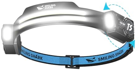 Smiling Shark Linterna Frontal, Brillante Linternas Cabeza LED Recargable con 2 Haz Ancho & Foco Ajustable Sensor de Movimiento 5 Modos 2400 mAh Lámpara Cabeza para Ciclismo Pesca Camping Correr