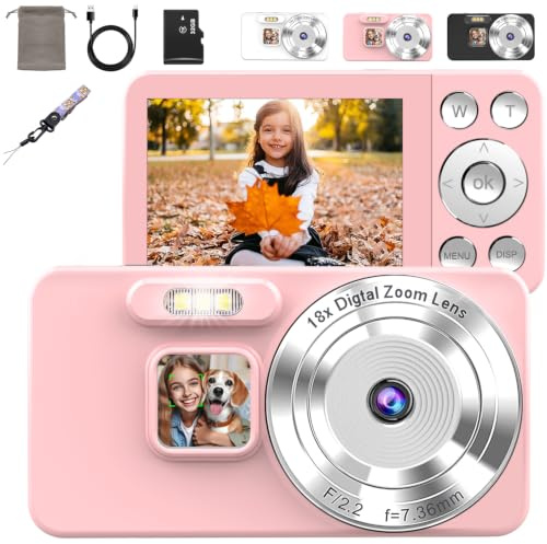 4K Fotocamera Digitale, 64MP Fotocamera Compatta con Autofocus e Zoom Digitale 18X, Schermo da 2,8, Registrazione Loop & Webcam, con Scheda SD da 32GB, Ideale per Vlog, Viaggi & Principianti