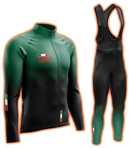 Herren Thermal Radsport-Set Winter Fleece Langarm Trikot & Bib Hose, Warm gepolstertes Radsport-Outfit, Winddicht Atmungsaktiv Bike Kleidung für Straße & MTB